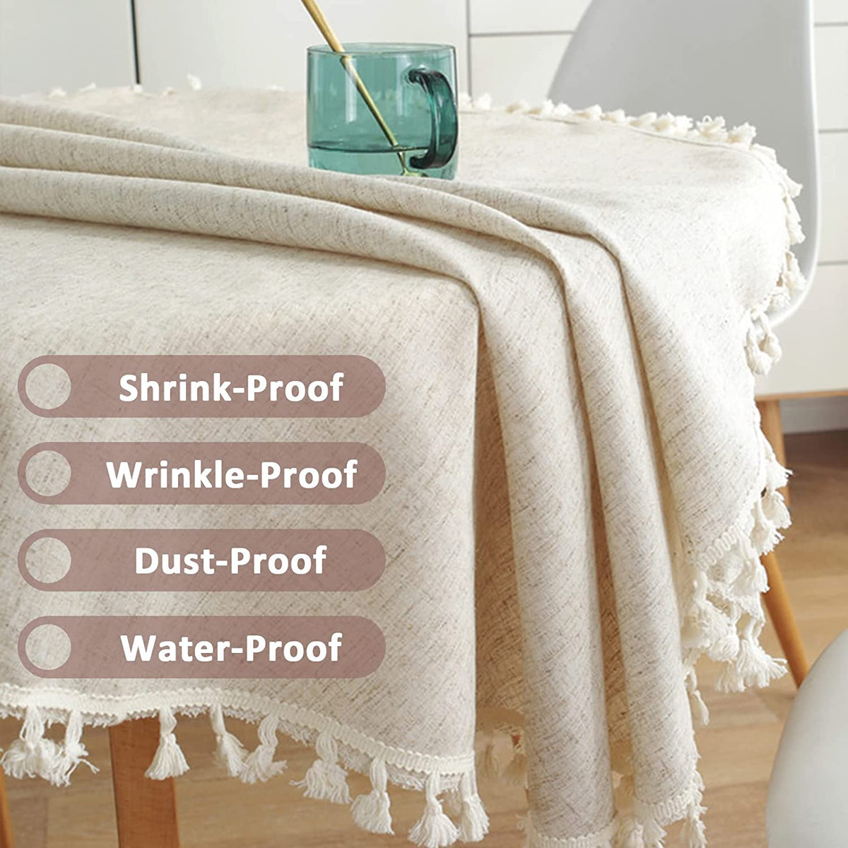 STONCEL Round Tablecloth 60 Inch, Cotton Linen Table Cloths with Tassel, Boho Table Cover for Kitchen Dining Room Tabletop Decorations Farmhouse Coffee Picnics, Suit for Round 30-48" Table, Beige