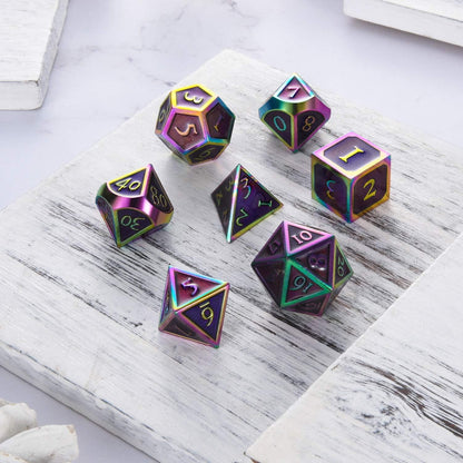 7 Pieces Metal Dices Set DND Game Polyhedral Solid Metal D&D Dice Set with Storage Bag and Zinc Alloy with Enamel for Role Playing Game Dung