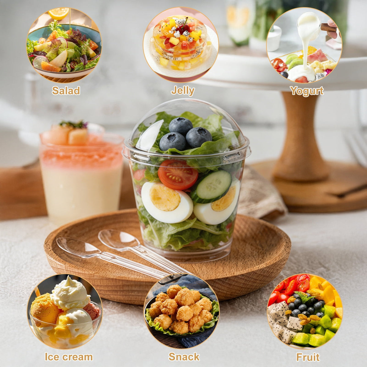 LIOUCBD 50 Pcs 8 OZ Disposable Plastic Cups with Dome Lids,Clear Dessert Cup,Mini Parfait Appetizer Containers for Ice Cream,Cake,Fruit,Pudding,Jello Shot,Drink,Yogurt,Soups,Salad,Snacks