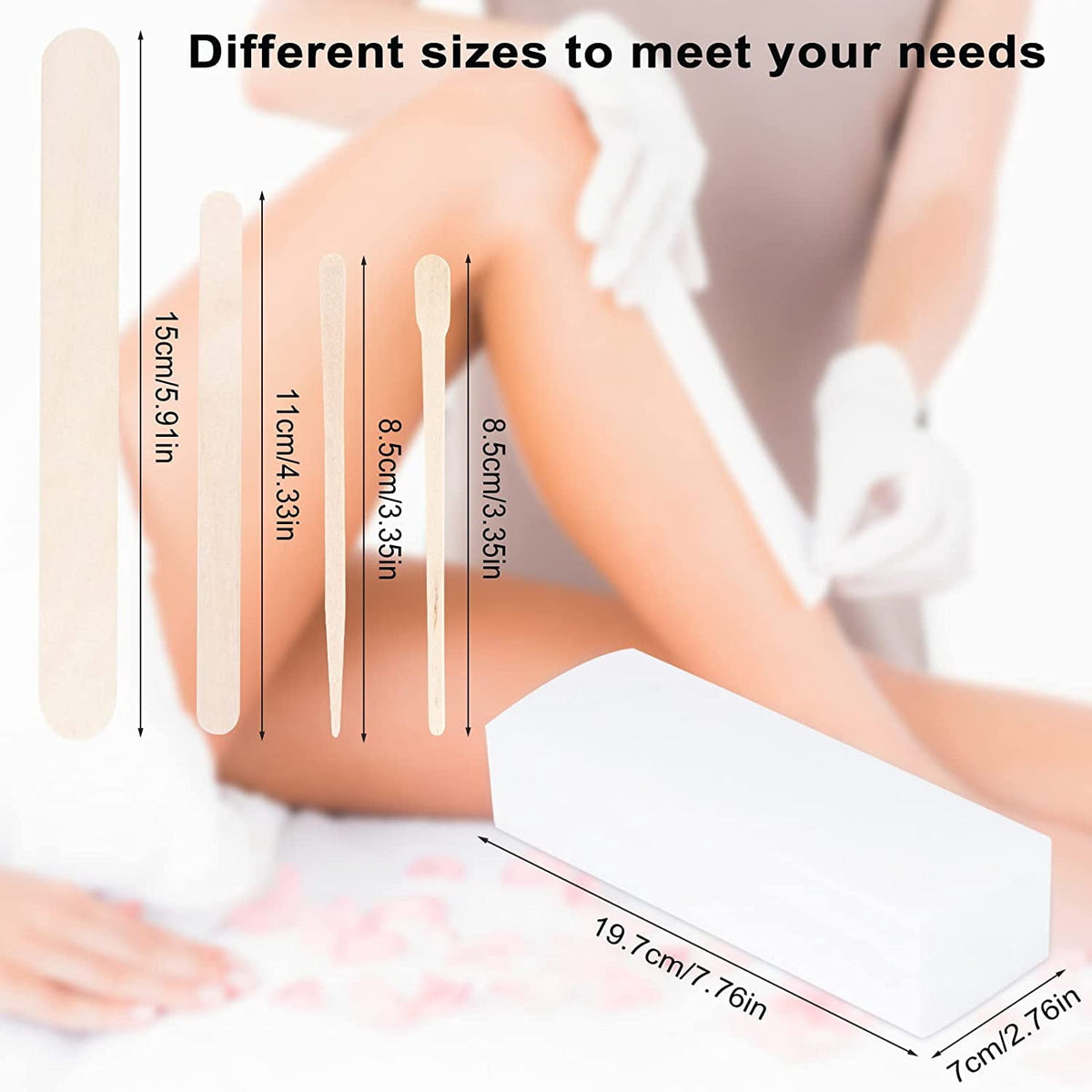400Pcs Wax Strips Sticks Kit, STONCEL 300 Small Medium Large Wooden Wax Applicator Sticks Eyebrow Wax Spatulas and 100 Non-Woven Paper Wax Strip for Face Body Hair Removal Women Men