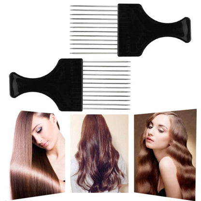 6 Packs Afro Comb Metal Pick Comb Curly,Afro Braid Pick Hairdressing Detangle Wig Braid Hair Styling Comb Styling Tool- Black