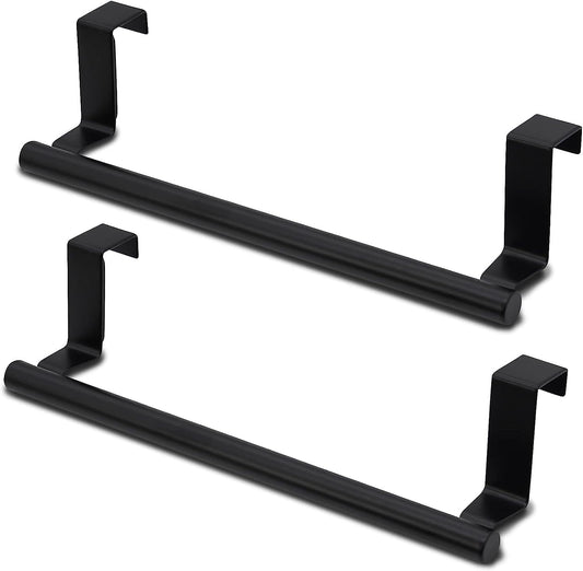 2 Packs Over The Door Towel Rack, STONCEL Stainless Steel Towel Holder and Washcloth Rack, 9in Over The Cabinet Hand Dish Towel Bar for Bathroom Kitchen Living Room Bar Holder Cupboard Black