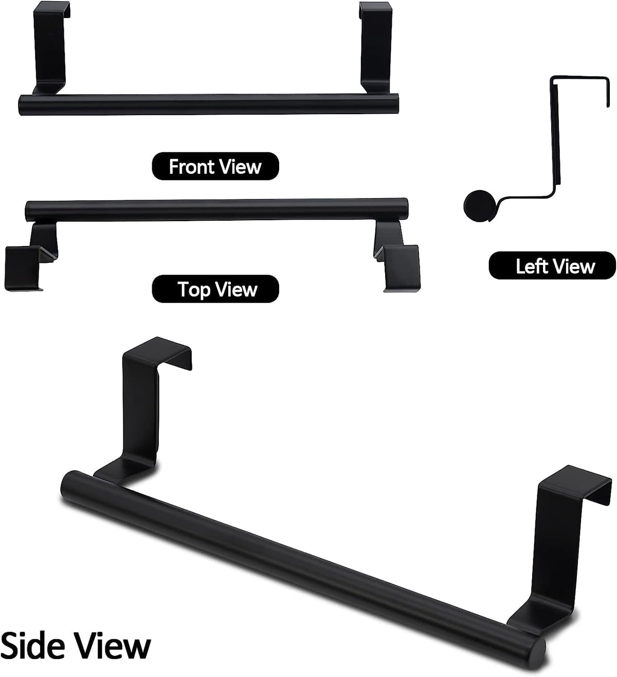 2 Packs Over The Door Towel Rack, STONCEL Stainless Steel Towel Holder and Washcloth Rack, 9in Over The Cabinet Hand Dish Towel Bar for Bathroom Kitchen Living Room Bar Holder Cupboard Black