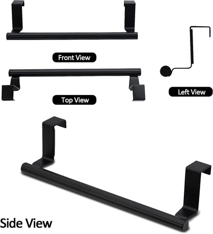 2 Packs Over The Door Towel Rack, STONCEL Stainless Steel Towel Holder and Washcloth Rack, 9in Over The Cabinet Hand Dish Towel Bar for Bathroom Kitchen Living Room Bar Holder Cupboard Black