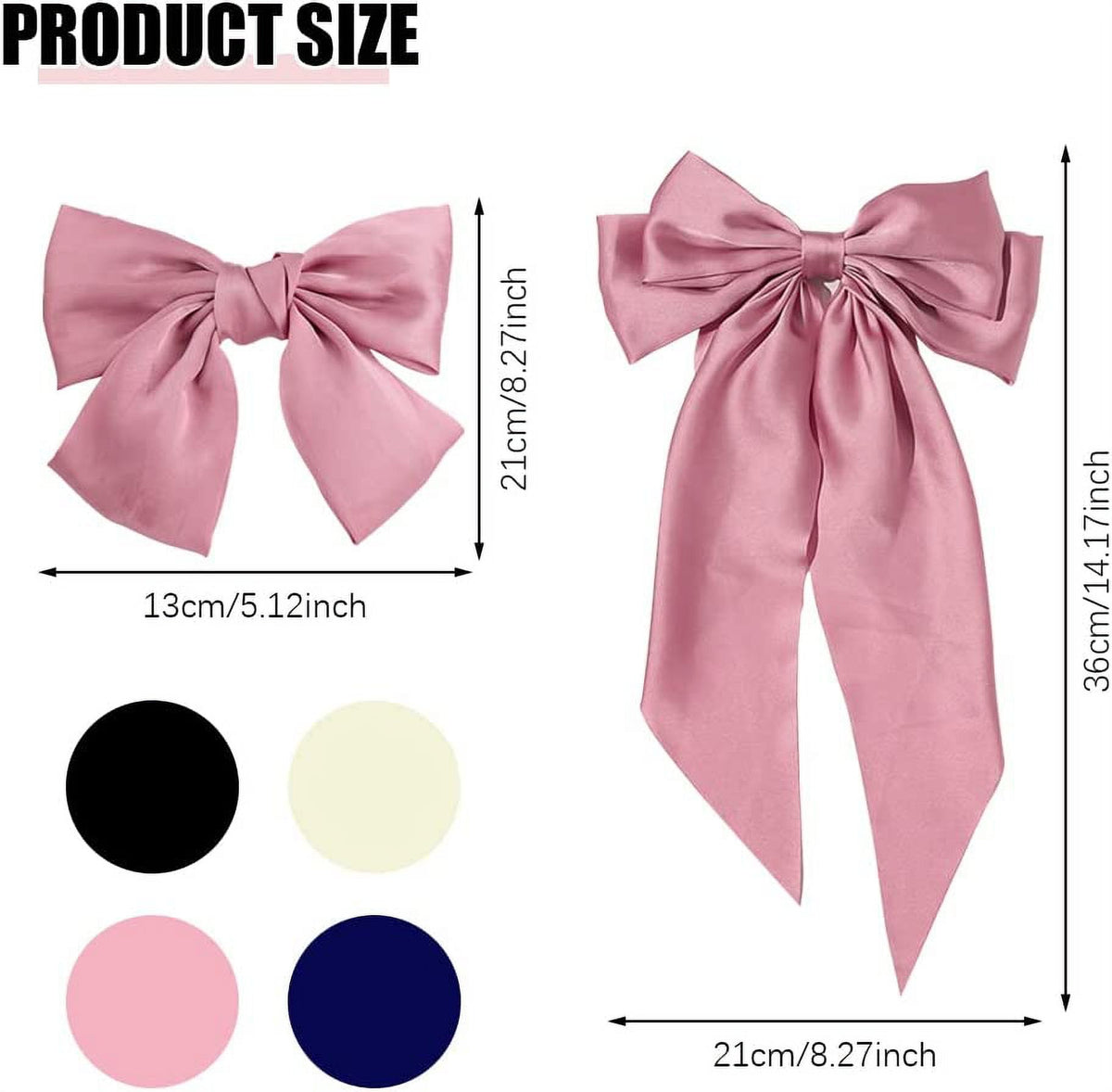 8Pcs Big Bow Hair Clips, French Barrette with Long Silky Satin Ribbon, Solid Color Large Hair Bow Pins Bowknot Hair Slides Accessories for Women Girls Lolita Party Mother's Day Gift