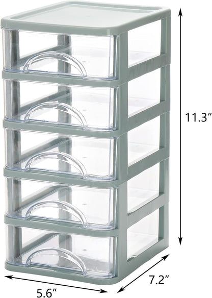 QUMENEY Desktop Drawer, Clear 5-Drawer Desktop Storage Unit, Small Organizer Box Storage Container Case, Frame with Clear Drawers, Drawer Un