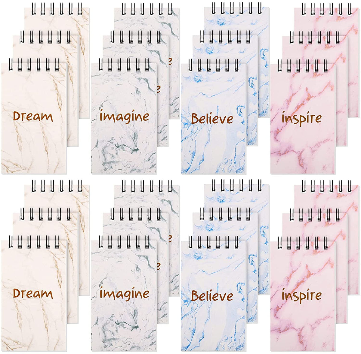 24 Pieces Inspirational Notepads Marble Mini Motivational Journal Notebook 2.4 x 4 Inch Small Pocket Notepads Tiny Top Spiral Memo Pads for