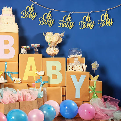 10 Pieces Baby Shower Cutout, Baby Table Centerpiece, Glitter Gender Reveal Party Decoration, Baby Shower Table Decoration with Rope for Hom