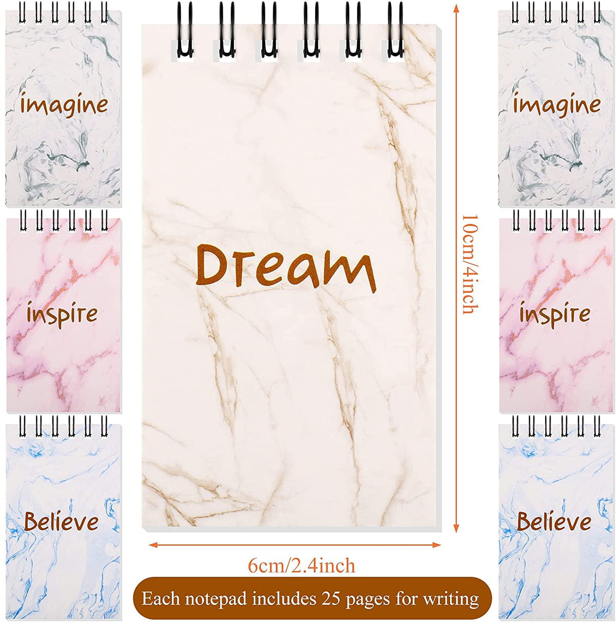 24 Pieces Inspirational Notepads Marble Mini Motivational Journal Notebook 2.4 x 4 Inch Small Pocket Notepads Tiny Top Spiral Memo Pads for
