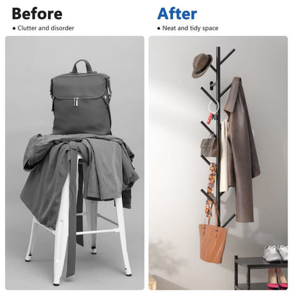 Vertical Coat Rack Wall Mount, Hat Rack for Wall, Modern Design Floating Coat Rack, Coat Tree for Clothes, Scarves, Bags, Caps, Metal Vertical Hooks for Living Room, Bedroom, Entryway