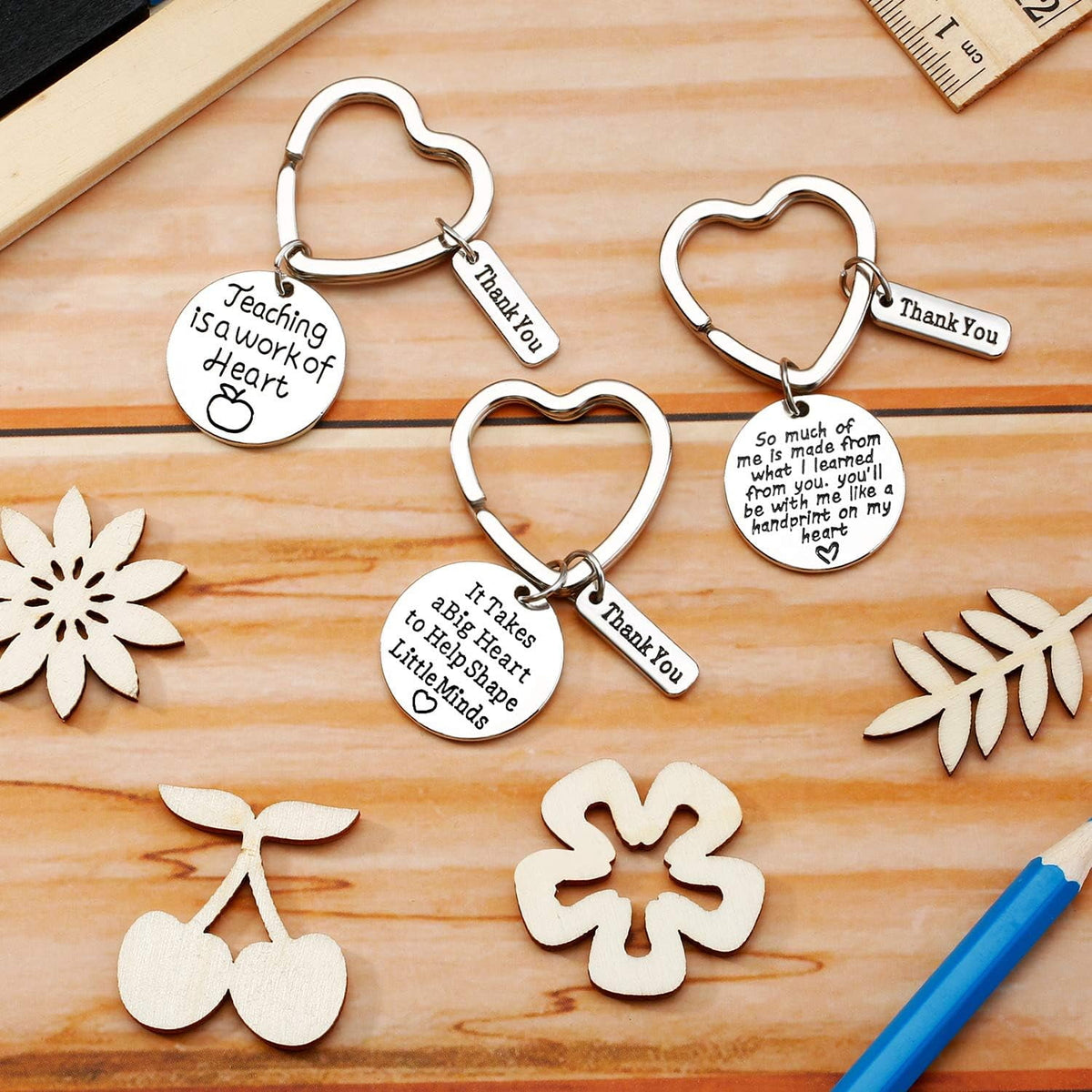 6 Pcs Teacher Appreciation Gift Keychain for Women Thank You Teacher Keychain Heart Shaped Keychain Inspirational 2023 Teacher's Day Jewelry