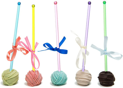 QUMENEY 100 Pieces Disposable Plastic Round Top Crystal Swizzle Sticks (Rainbow Color)