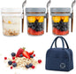 3PCS Overnight Oats Containers with Lids and Spoon, 10oz Overnight Oats Jars, Large Airtight Oatmeal Container with Bag, Glass Mason Jars fo