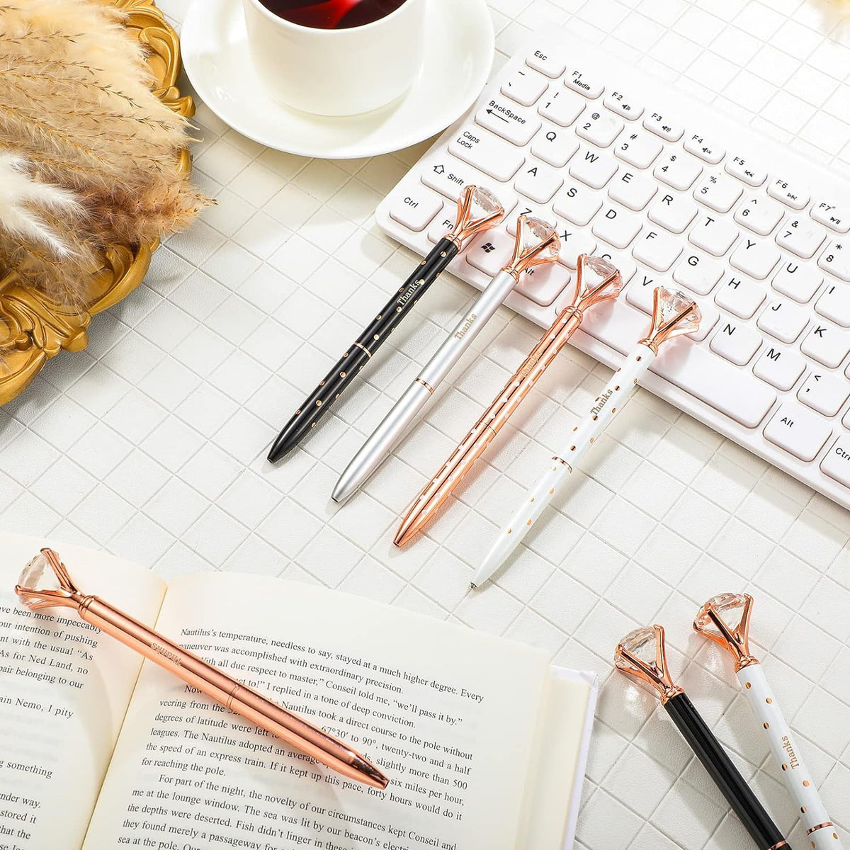 QUMENEY 12Pcs Thanks Diamond Ballpoint Pens Rhinestones Black Ink Pens Bling Metal Gel Ink Pen Thanks Present for Event Party Employee Appre