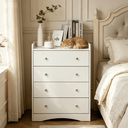 Yeulluey White Dresser, 4 Drawer Dressers Chest of Drawers, Modern Tall Dresser, Wood Drawer Chest Storage Cabinet for Living Room, Hallway, Entryway, Home Office, Ivory White