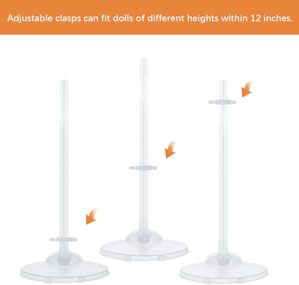 10Pcs Doll Stand Display Holders, Transparent for 11-13 Inch Dolls | Adjustable Doll Display Stands, Plastic Action Figure Accessories, Dolls Support Stand for Barbie Doll DIY Craft Dolls