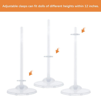10Pcs Doll Stand Display Holders, Transparent for 11-13 Inch Dolls | Adjustable Doll Display Stands, Plastic Action Figure Accessories, Dolls Support Stand for Barbie Doll DIY Craft Dolls