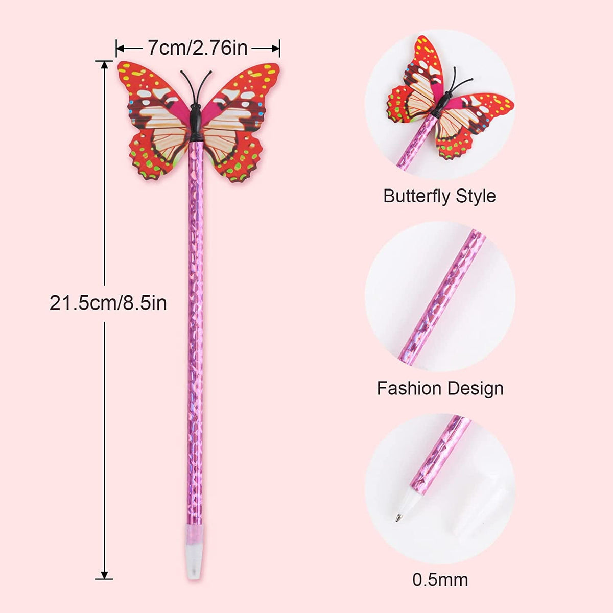 RETON 24 Pack Butterfly Ballpoint Pens, Novelty Pens Fine Point 0.5, Cute Writing Pens for  Women Gifts, Bulk Pens for Office Home Supplies