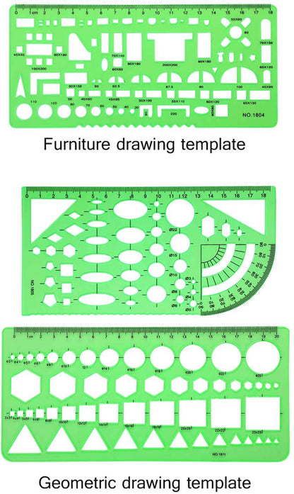 6 Pieces Plastic Measuring Templates Building Formwork Stencils Geometric Drawing Rulers for Office and School, Clear Green