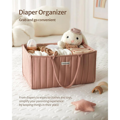 CareLoom Baby Diaper Bags Caddy Organizer, Baby Shower Basket for Girls, Gift for Newborn Essentials, Baby Registry Must Have, Stylish Baby Basket for Changing Table Car Travel - Blush Pink