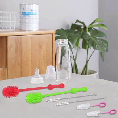QUMENEY 6Pcs Silicone Bottle Brush, Straw Brush and Nipple Brush,  Bottle Cleaners for Baby Bottles Coffee Cups Little Mugs Vase and Deep Cu