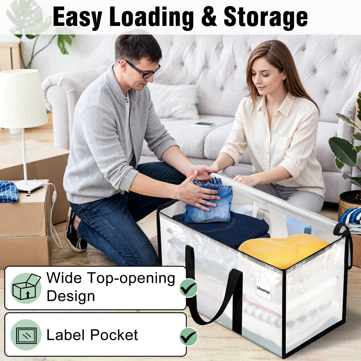 8 Pack Extra Large Heavy Duty Moving Bags, Storage Bags with Strong Zippers & Handles Bags for Moving Ideal Storage Tote for Clothes Packing, Dorms Supplies