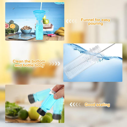 LIOUCBD Pack of 15 Small Bottles for Filling 60 ml Ginger Shot Bottles for Filling Plastic Bottles Juice Bottles Mini Empty Smoothie Bottles Transparent with Funnel Brush for Ginger Juicer