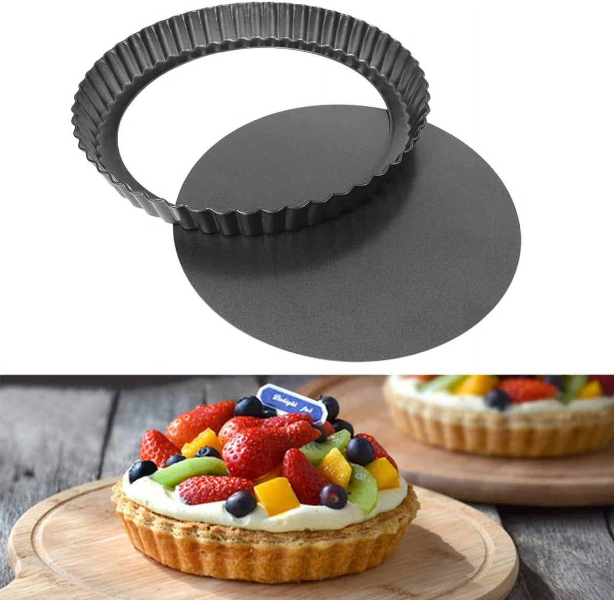 9 Inch Tart Pan with Removable Bottom, Round Quiche Pan Non-Stick Baking Mold for Fruit Pie Tart Quiche Cake (Black)