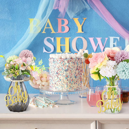 10 Pieces Baby Shower Cutout, Baby Table Centerpiece, Glitter Gender Reveal Party Decoration, Baby Shower Table Decoration with Rope for Hom