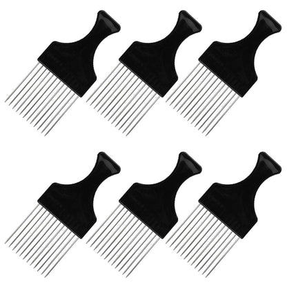 6 Packs Afro Comb Metal Pick Comb Curly,Afro Braid Pick Hairdressing Detangle Wig Braid Hair Styling Comb Styling Tool- Black