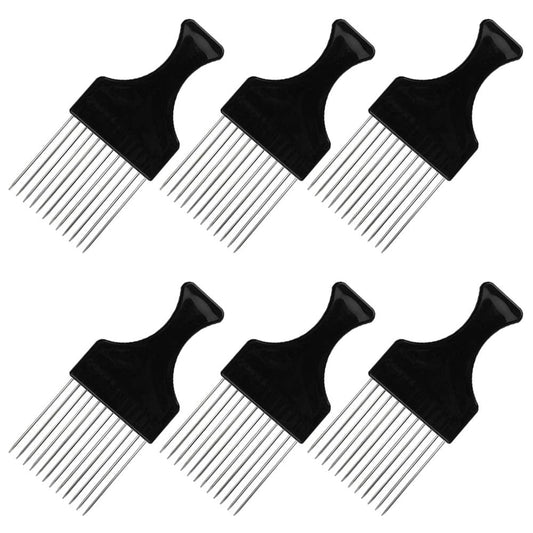 6 Packs Afro Comb Metal Pick Comb Curly,Afro Braid Pick Hairdressing Detangle Wig Braid Hair Styling Comb Styling Tool- Black