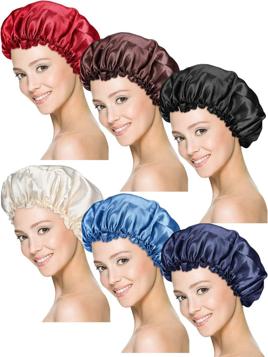 6 Pieces Sleep Cap Satin Bonnet Sleeping Hat Soft Elastic Night Hair Cover for Women Girls