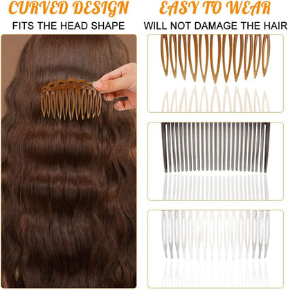 18 Pieces French Side Combs, Plastic Side Hair Twist Decorative Comb with Teeth, Hair Combs Slides Hair Clips Accessories for Women Bridal Wedding Veil Girls Thick and Fine Hair