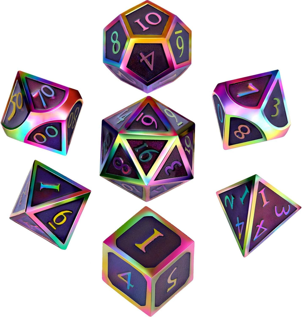 7 Pieces Metal Dices Set DND Game Polyhedral Solid Metal D&D Dice Set with Storage Bag and Zinc Alloy with Enamel for Role Playing Game Dung