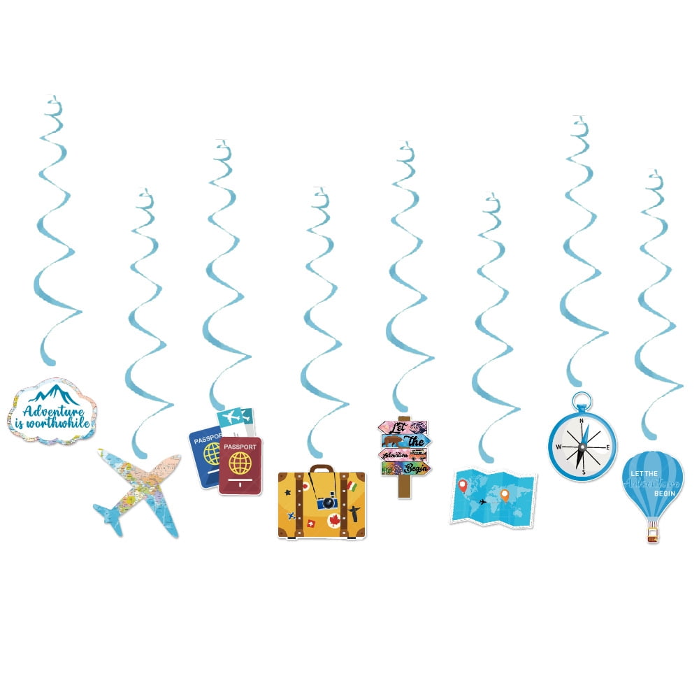 16 Pieces Travel Themed Party Decorations Let the Adventure Begin Banner Bon Voyage Party Decorations Travel Honeycomb Centerpieces for Trav