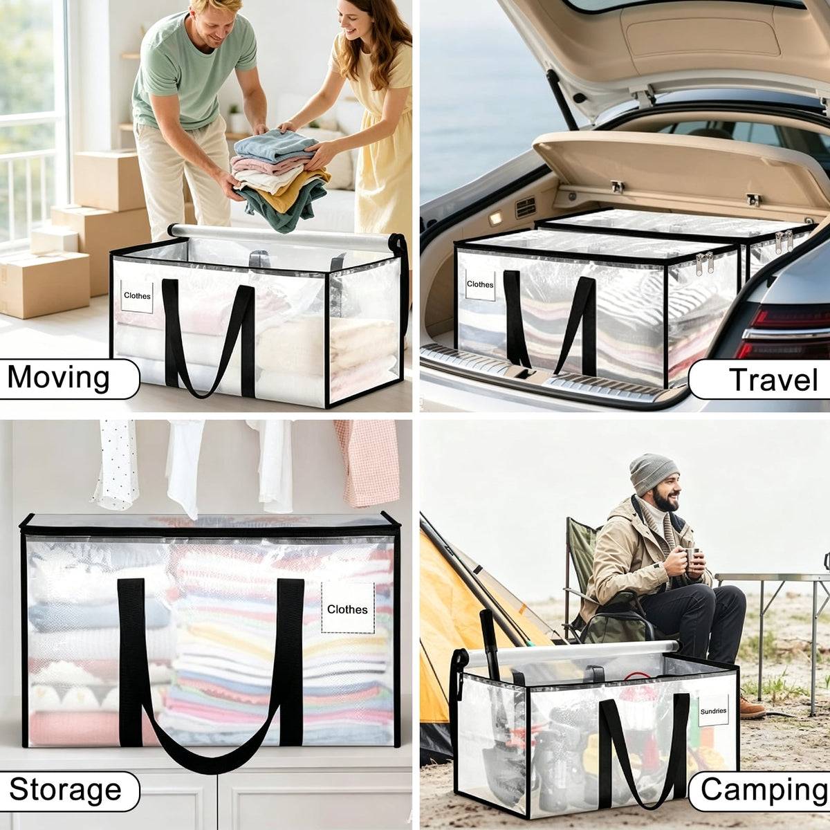 8 Pack Extra Large Heavy Duty Moving Bags, Storage Bags with Strong Zippers & Handles Bags for Moving Ideal Storage Tote for Clothes Packing, Dorms Supplies