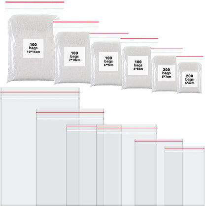 800 Pieces Small Ziplock Bags Clear Jewelry Bags, 4 Assorted Sizes, 1.6 x 2.4/2 x 3/2.5 x 3/2.5 x 3.5/3 x 4/4 x 6 Inch, Resealable Mini Zipl