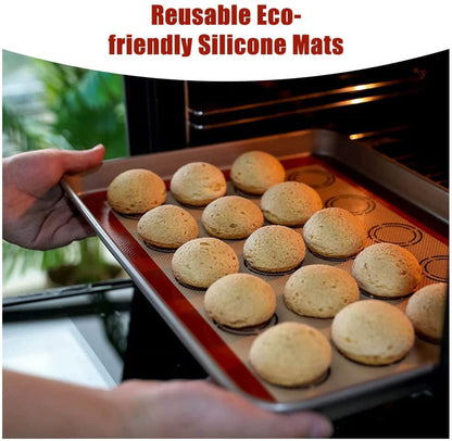 Silicone Baking Mats Set of 7, Non-Stick Silicone Mats for Baking, Reusable Baking Oven Liner Sheet with Small Silicone Brush Spatula Set for Cake/Macaron/Pastry/Cookie/Bread
