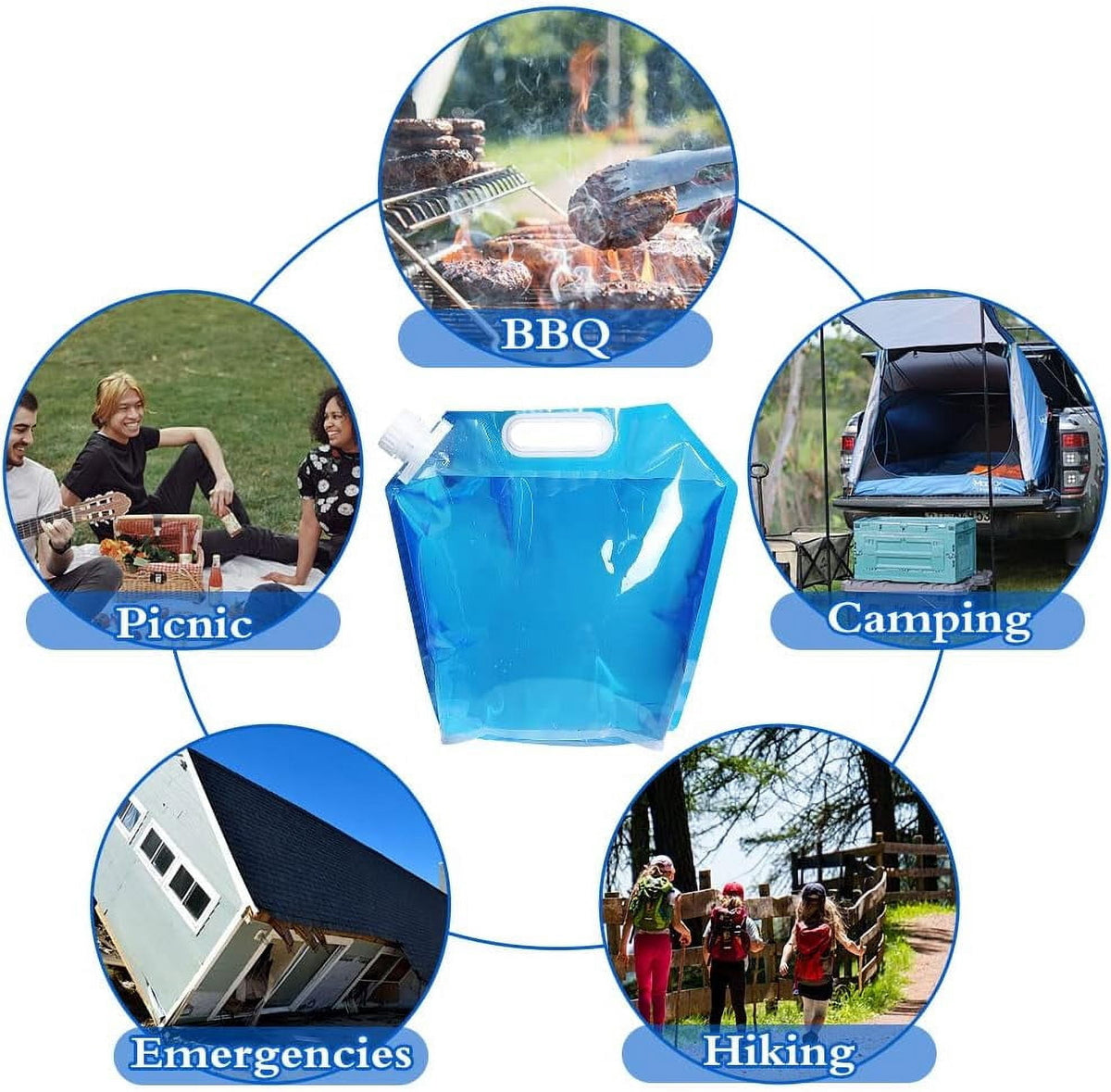 STONCEL 3PCS Collapsible Plastic Water Container, BPA Free Portable Water Storage Bag, Folding Car Water Carrier Tank for Outdoor Sports, Hiking, Camping Picnic, Travel BBQ (5L*2/10L*1)