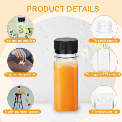 LIOUCBD Pack of 15 Small Bottles for Filling 60 ml Ginger Shot Bottles for Filling Plastic Bottles Juice Bottles Mini Empty Smoothie Bottles Transparent with Funnel Brush for Ginger Juicer