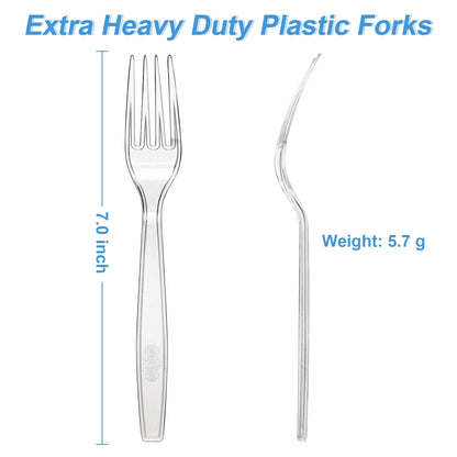 CareLoom 100 Count Extra Heavy Duty Clear Plastic Forks Disposable, BPA-Free, Heat Resistant, Solid and Durable Disposable Forks Bulk, Premium Plastic Forks heavy duty for Party Supply
