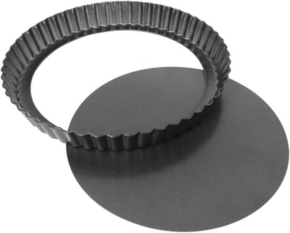 9 Inch Tart Pan with Removable Bottom, Round Quiche Pan Non-Stick Baking Mold for Fruit Pie Tart Quiche Cake (Black)