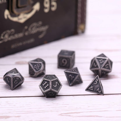 7 Pieces Metal Dices Set DND Game Polyhedral Solid Metal D&D Dice Set with Storage Bag and Zinc Alloy with Enamel for Role Playing Game Dung