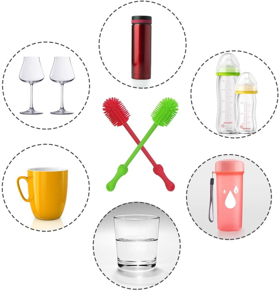 QUMENEY 6Pcs Silicone Bottle Brush, Straw Brush and Nipple Brush,  Bottle Cleaners for Baby Bottles Coffee Cups Little Mugs Vase and Deep Cu