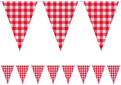 98.4 Feet Large Plastic Red and White Checkered Pennant Banner Gingham Triangle Banner Red and White Banner for Picnic BBQ Birthday Christma