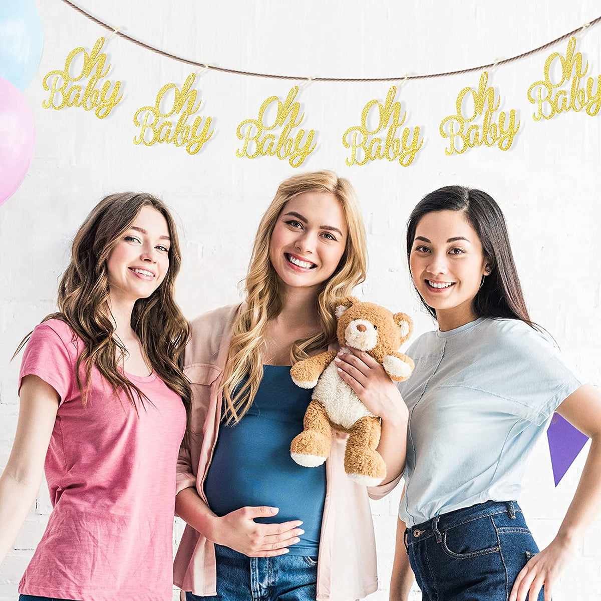 10 Pieces Baby Shower Cutout, Baby Table Centerpiece, Glitter Gender Reveal Party Decoration, Baby Shower Table Decoration with Rope for Hom