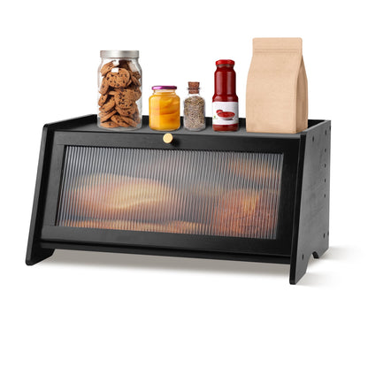 Black Bread Box for Kitchen Countertop, Yeulluey Bamboo Bread Box Bread Storage Container for Homemade Bread, Large Bread Bin with Window and Air Vents to Keep Fresh Bread