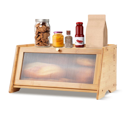 Black Bread Box for Kitchen Countertop, Yeulluey Bamboo Bread Box Bread Storage Container for Homemade Bread, Large Bread Bin with Window and Air Vents to Keep Fresh Bread
