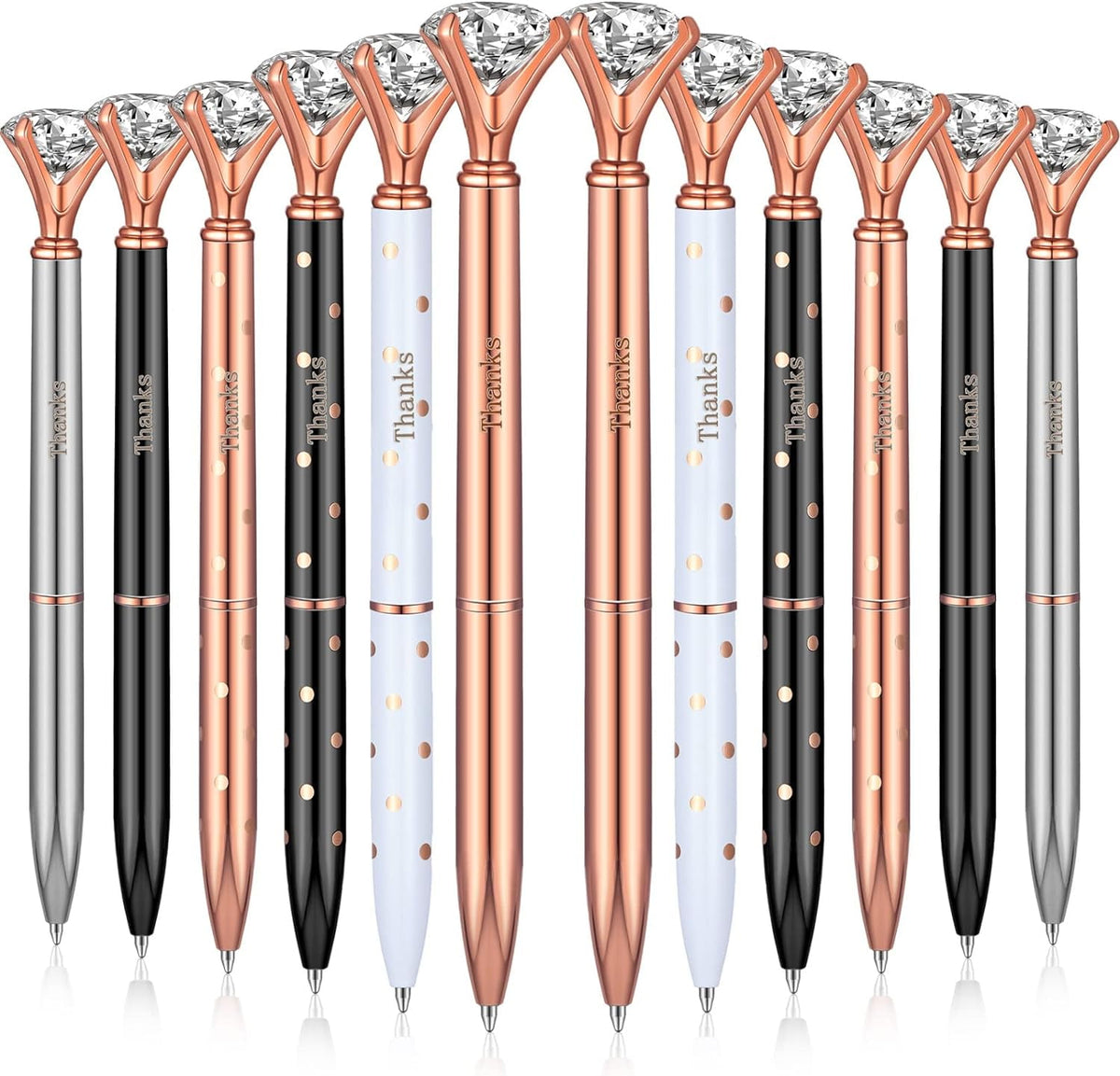 QUMENEY 12Pcs Thanks Diamond Ballpoint Pens Rhinestones Black Ink Pens Bling Metal Gel Ink Pen Thanks Present for Event Party Employee Appre