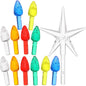 QUMENEY 151 Pcs Ceramic Christmas Tree Replacement Lights, Multi Color Medium Plastic Light Up Twist/Bulbs and 1 Piece Ceramic Tree Star Orn